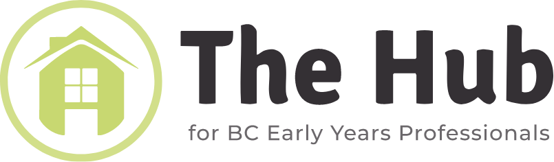 Logo of The Hub for BC Early Years Professionals with a green house icon inside a circle on the left.